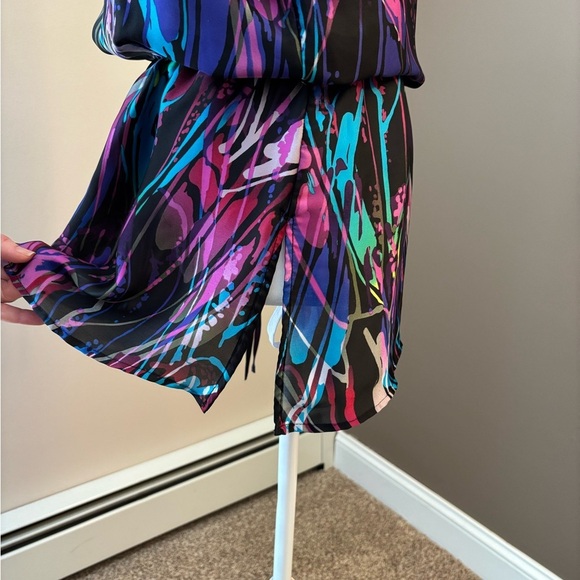 Bisou Bisou Abstract Print Tunic Blouse Sheer Sleeves Size S - Picture 5 of 9